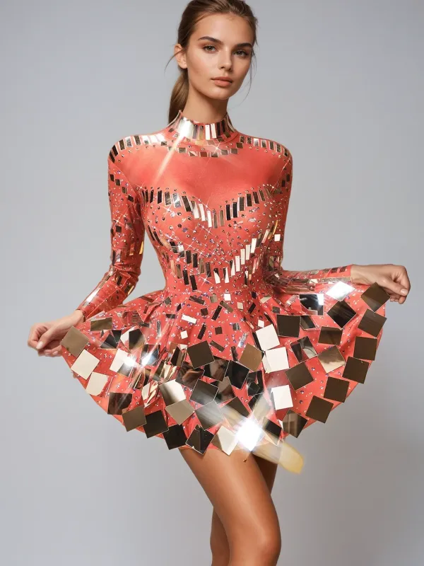 Ella Long Sleeve Embellished Mini Dress In Red sold by Mew Mews