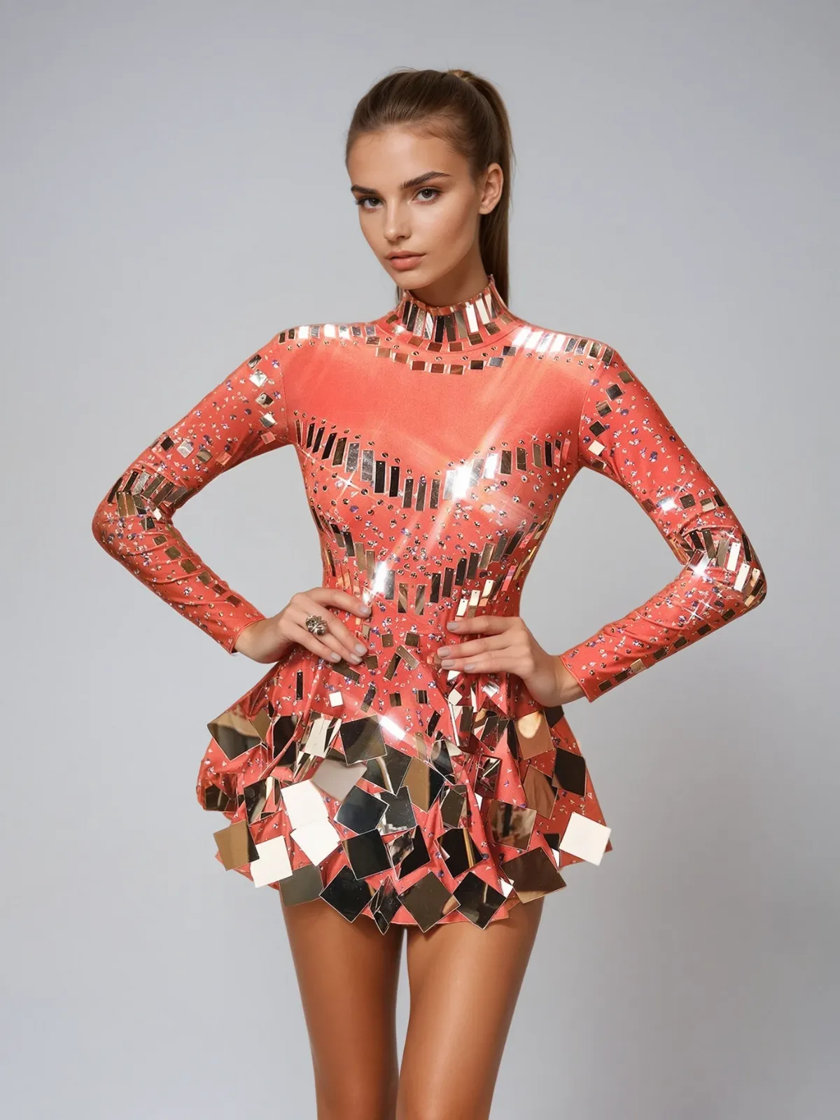 Ella Long Sleeve Embellished Mini Dress In Red sold by Mew Mews product image thumbnail 3