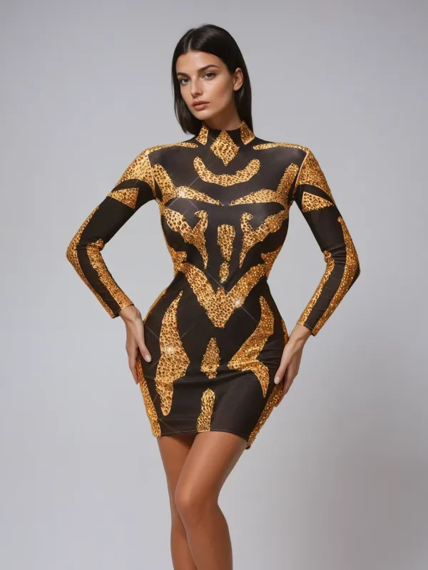 Jaelira High Neck Rhinestone Mini Dress sold by Mew Mews