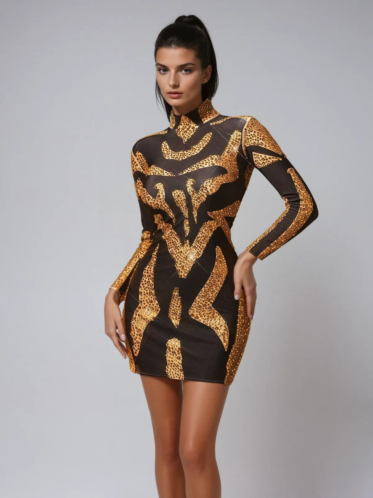 Jaelira High Neck Rhinestone Mini Dress sold by Mew Mews product image thumbnail 4