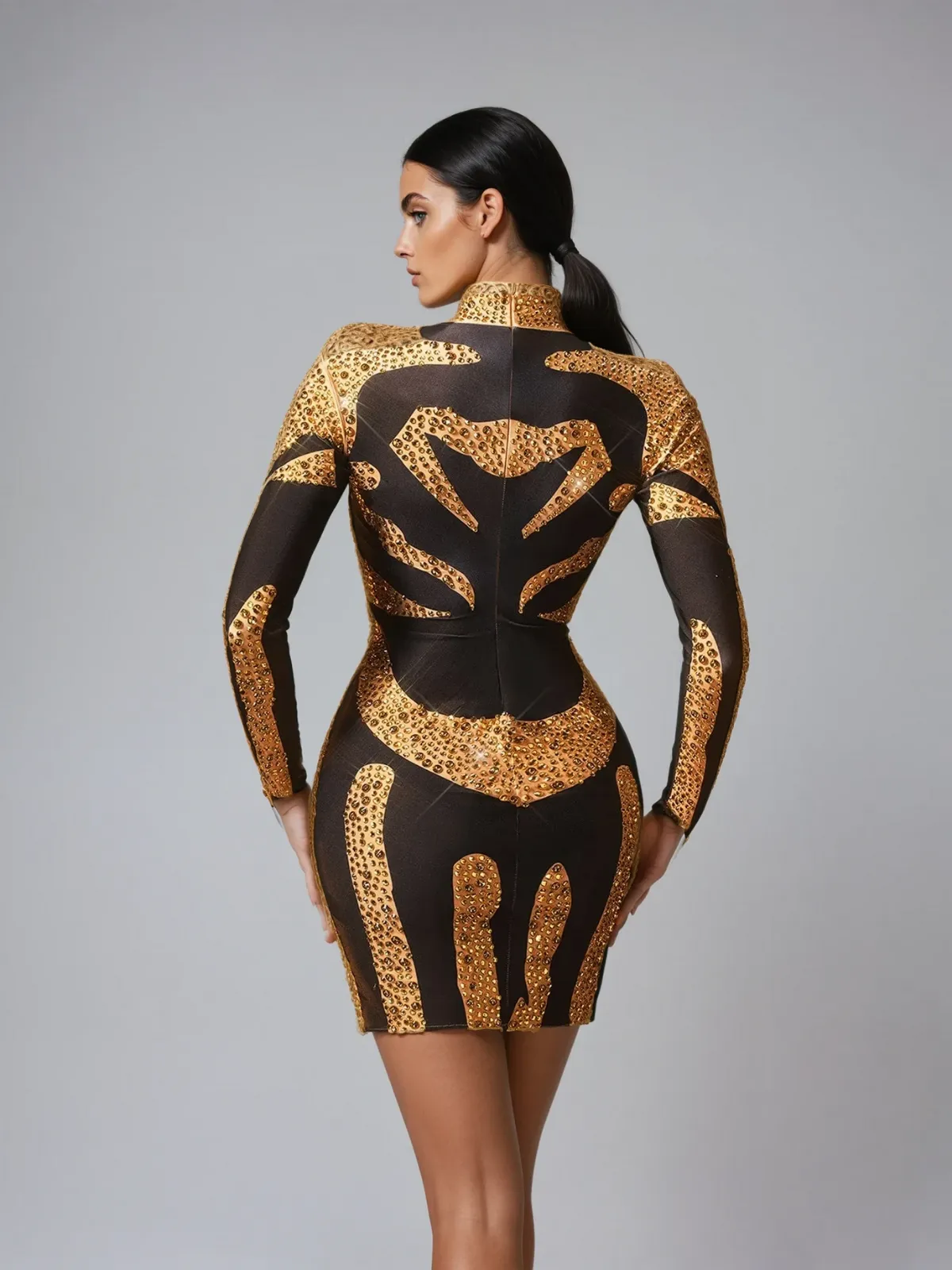 Jaelira High Neck Rhinestone Mini Dress sold by Mew Mews product image thumbnail 5