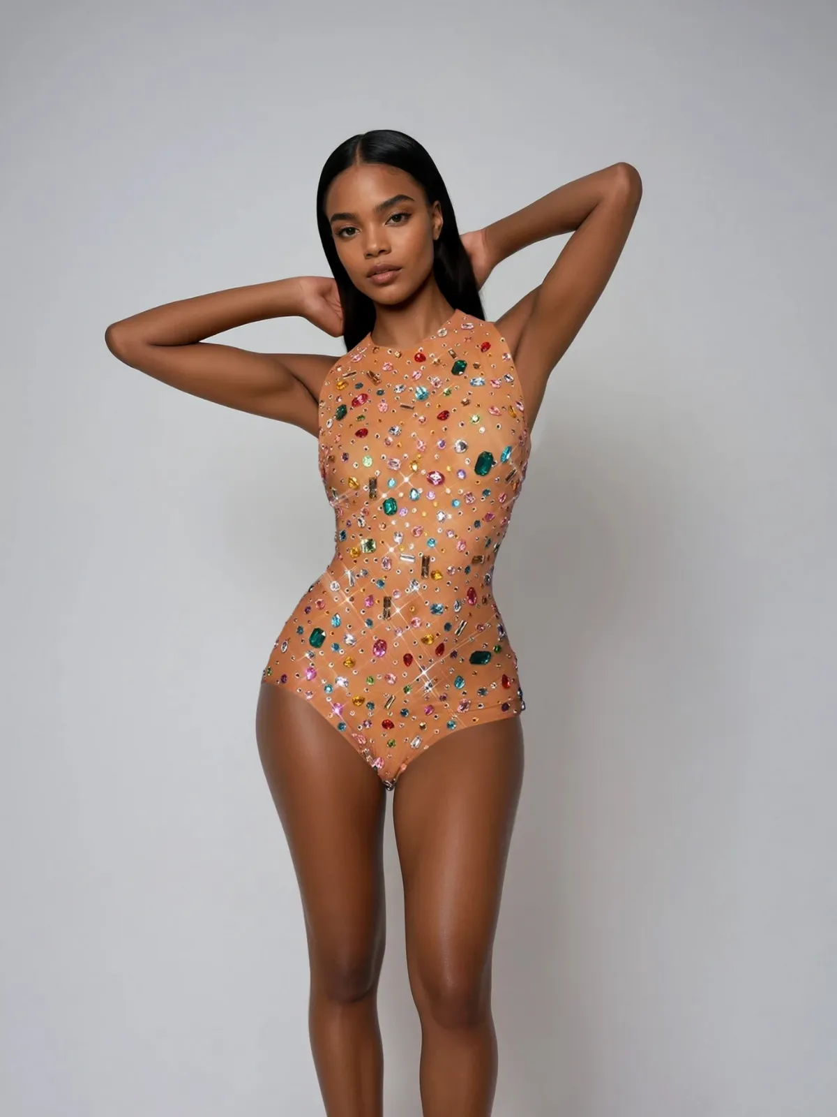 Aerovyx Sleeveless Rhinestone Mesh Bodysuit sold by Mew Mews product image thumbnail 2