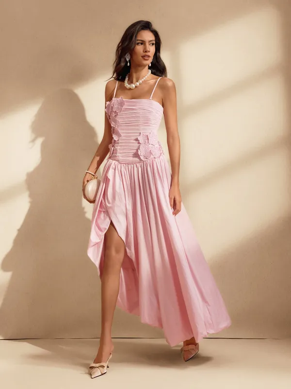 Nefret Spaghetti Flower Maxi Dress In Pink sold by Mew Mews