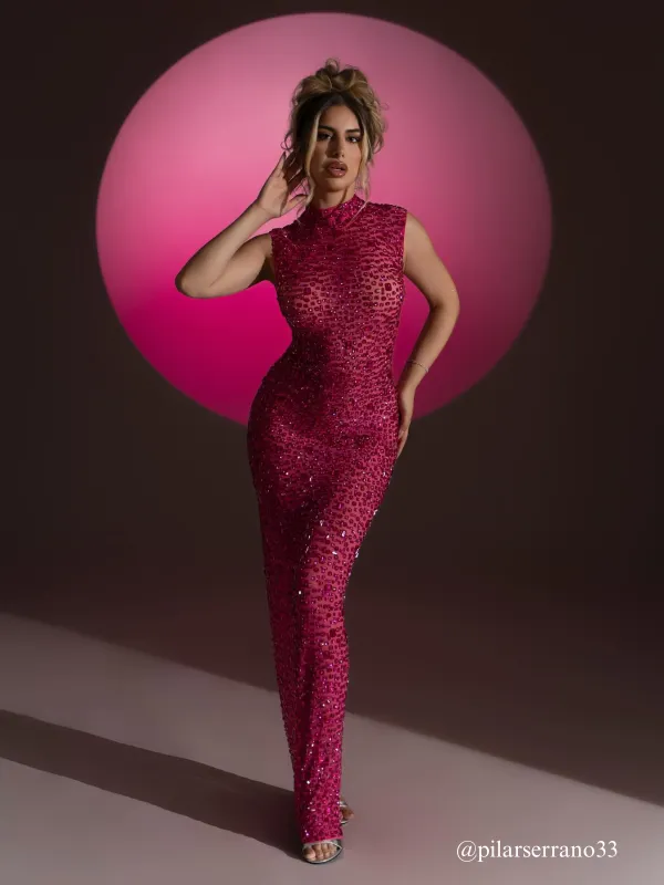 Protea Back Cutout Rhinestone Mesh Dress sold by Mew Mews