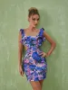Cinnamon Ruffle Printed Mini Dress sold by Mew Mews