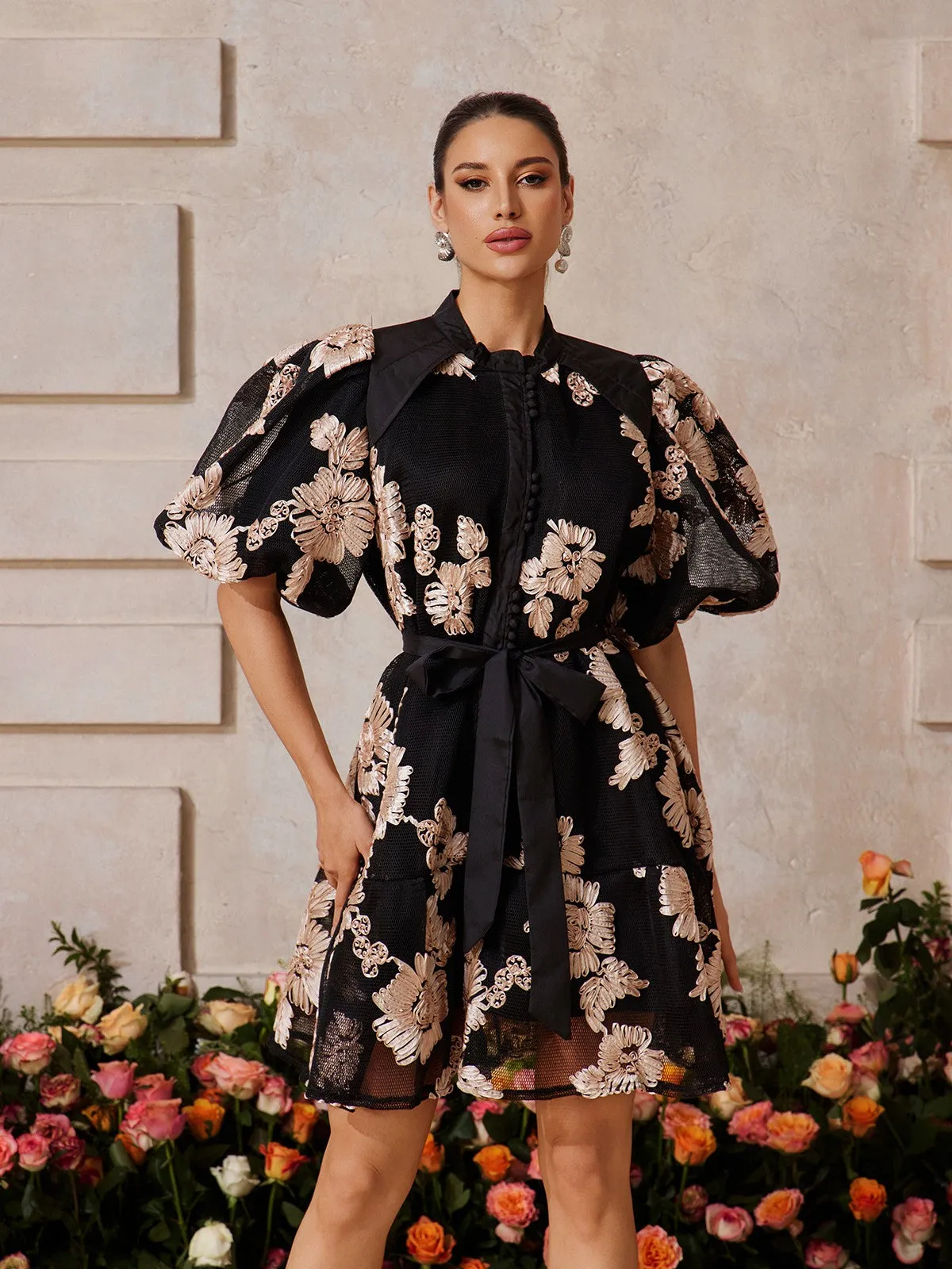 Nyxthar Balloon Sleeve Flower Mini Dress sold by Mew Mews product image thumbnail 5