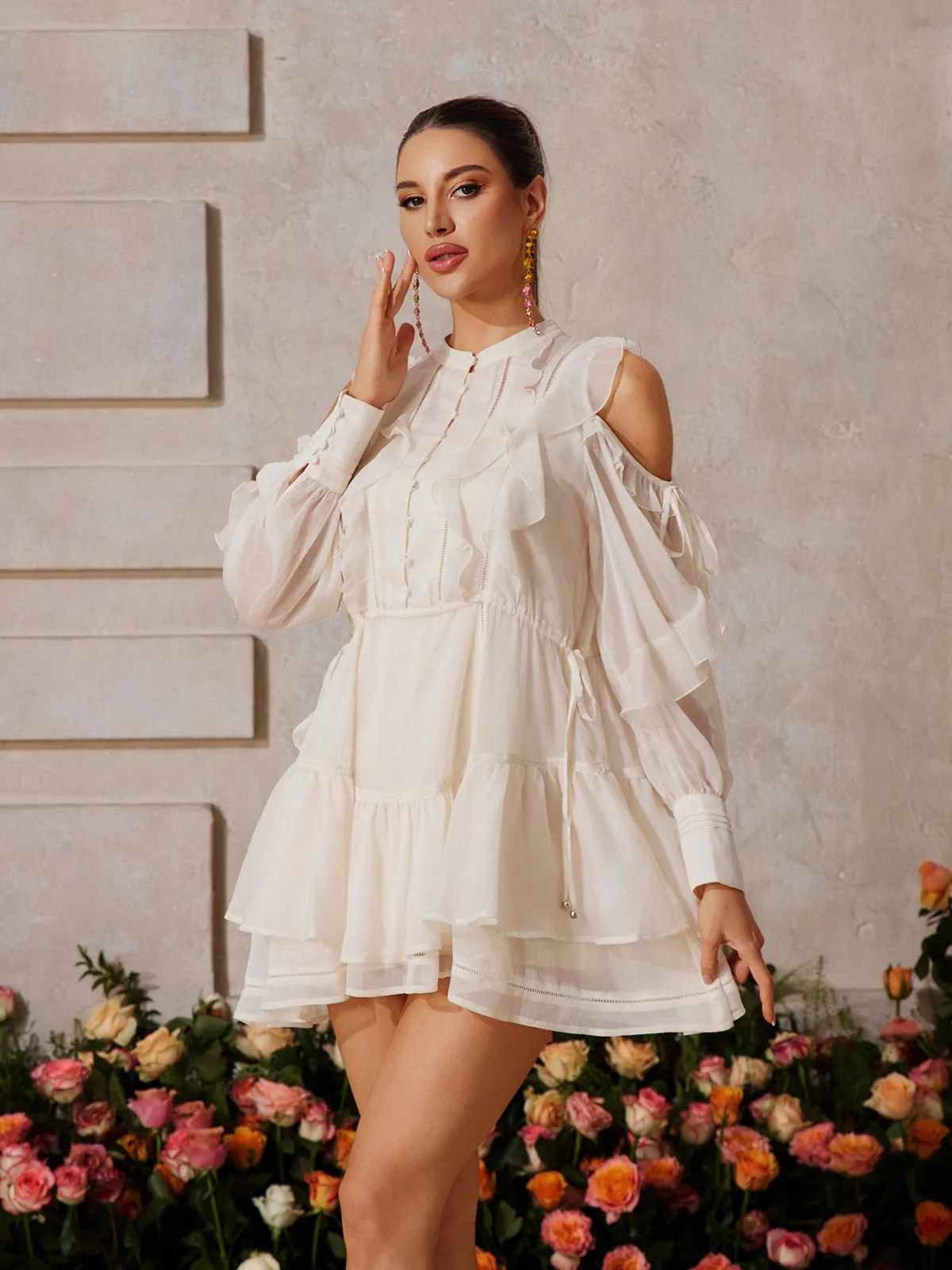 Deltrix Long Sleeve Ruffle Cutout Mini Dress sold by Mew Mews product image thumbnail 2