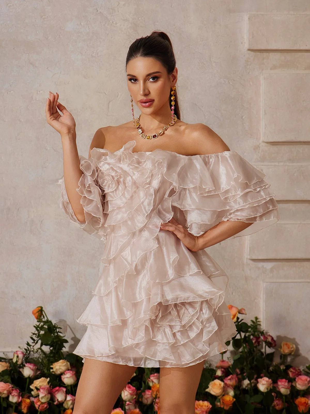 Xyrisza Off Shoulder Ruffle Mini Dress sold by Mew Mews product image thumbnail 3