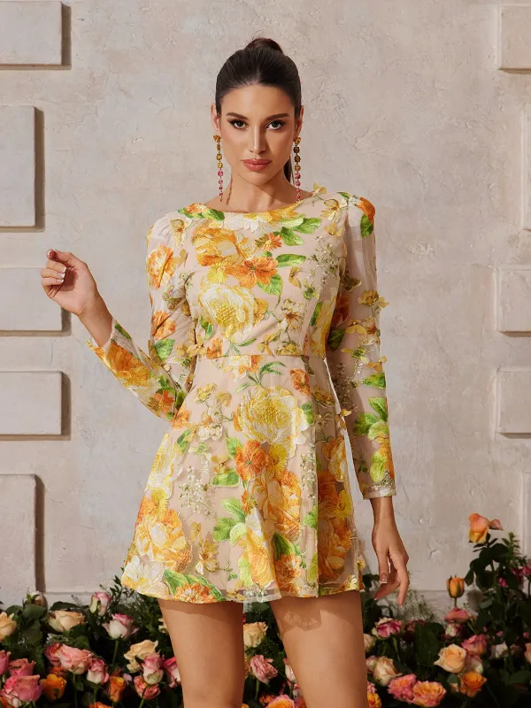 Holren Long Sleeve Flower Embroidered Mini Dress made by Mew Mews