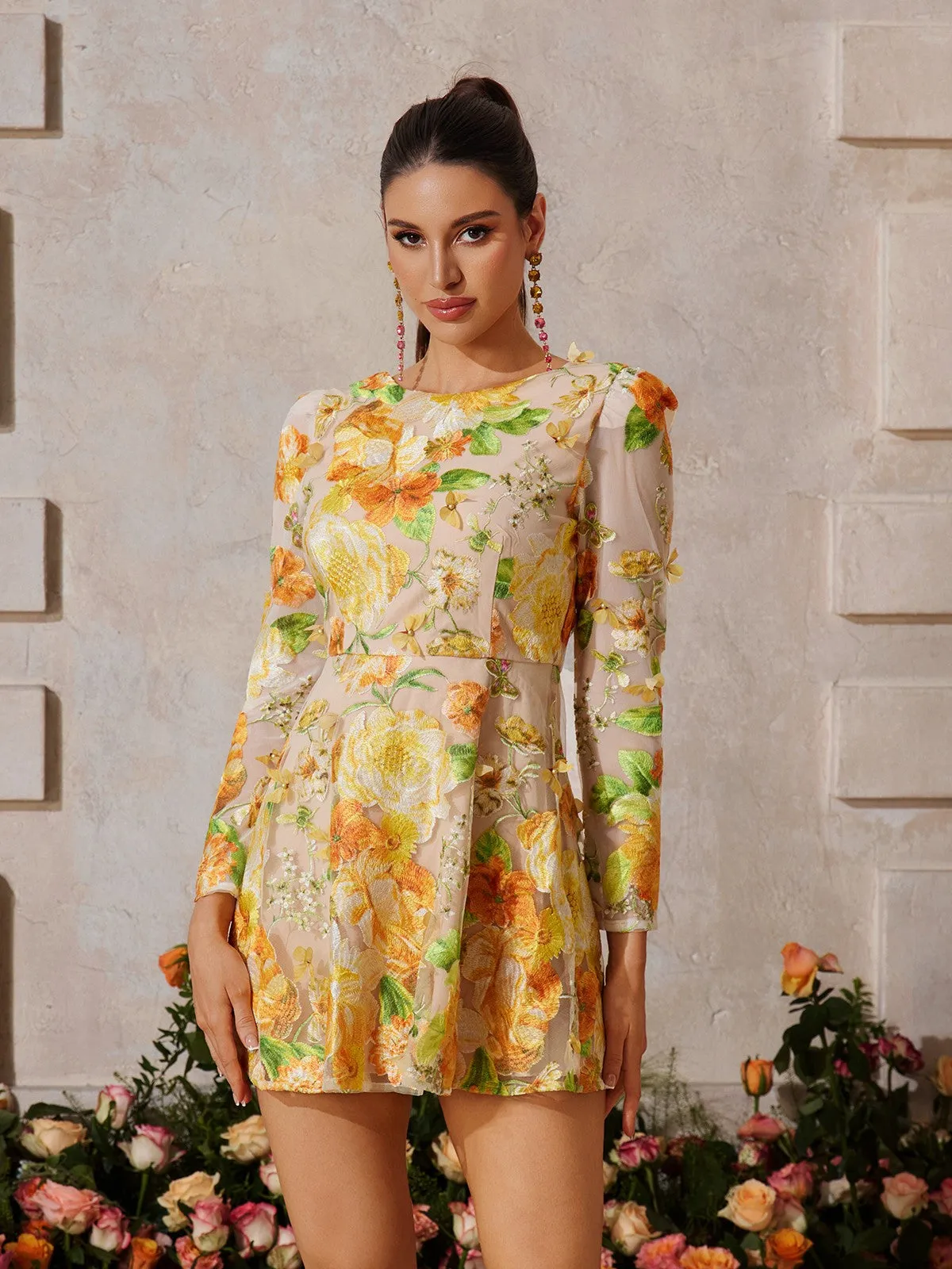 Holren Long Sleeve Flower Embroidered Mini Dress sold by Mew Mews product image thumbnail 5