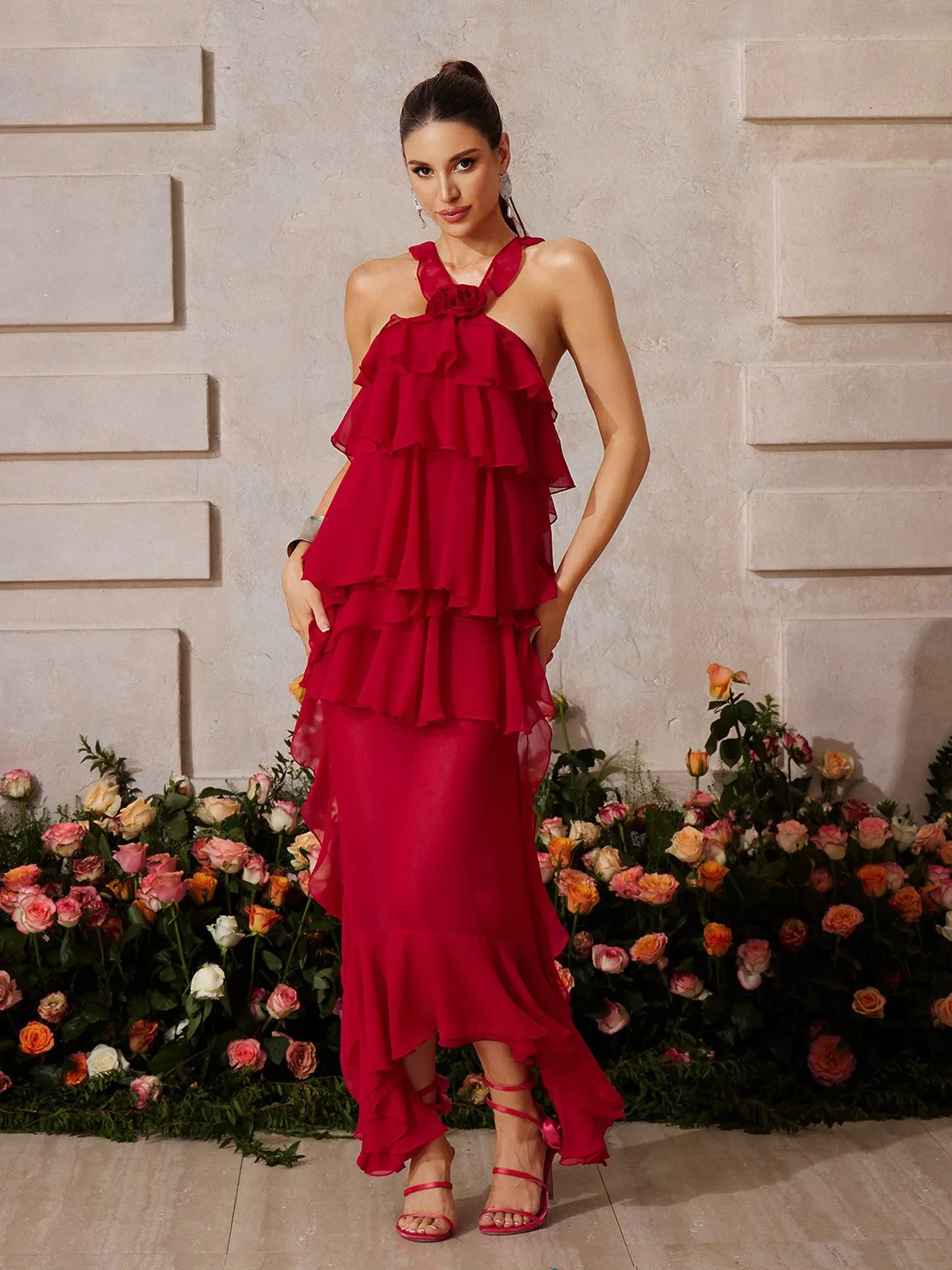 Elythion Flower Ruffle Tiered Maxi Dress sold by Mew Mews product image thumbnail 2