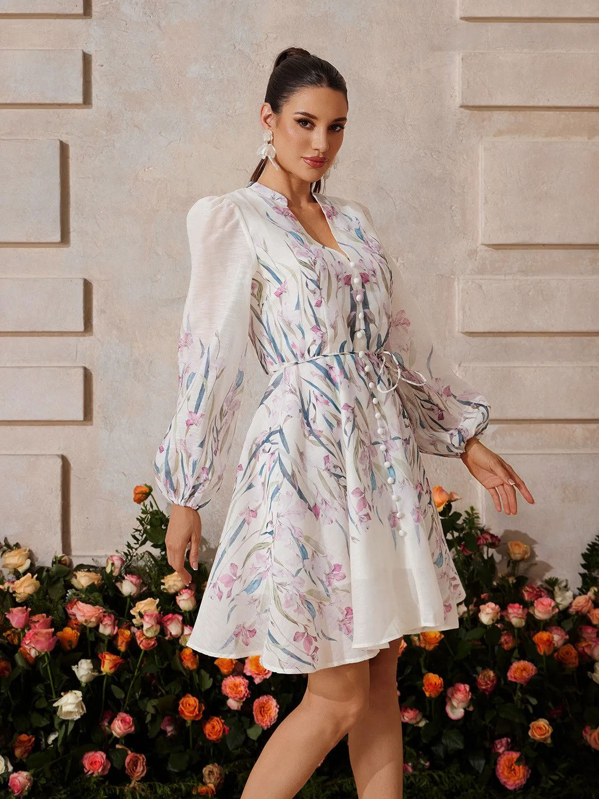 Yexara V Neck Floral Mini Dress sold by Mew Mews product image thumbnail 4