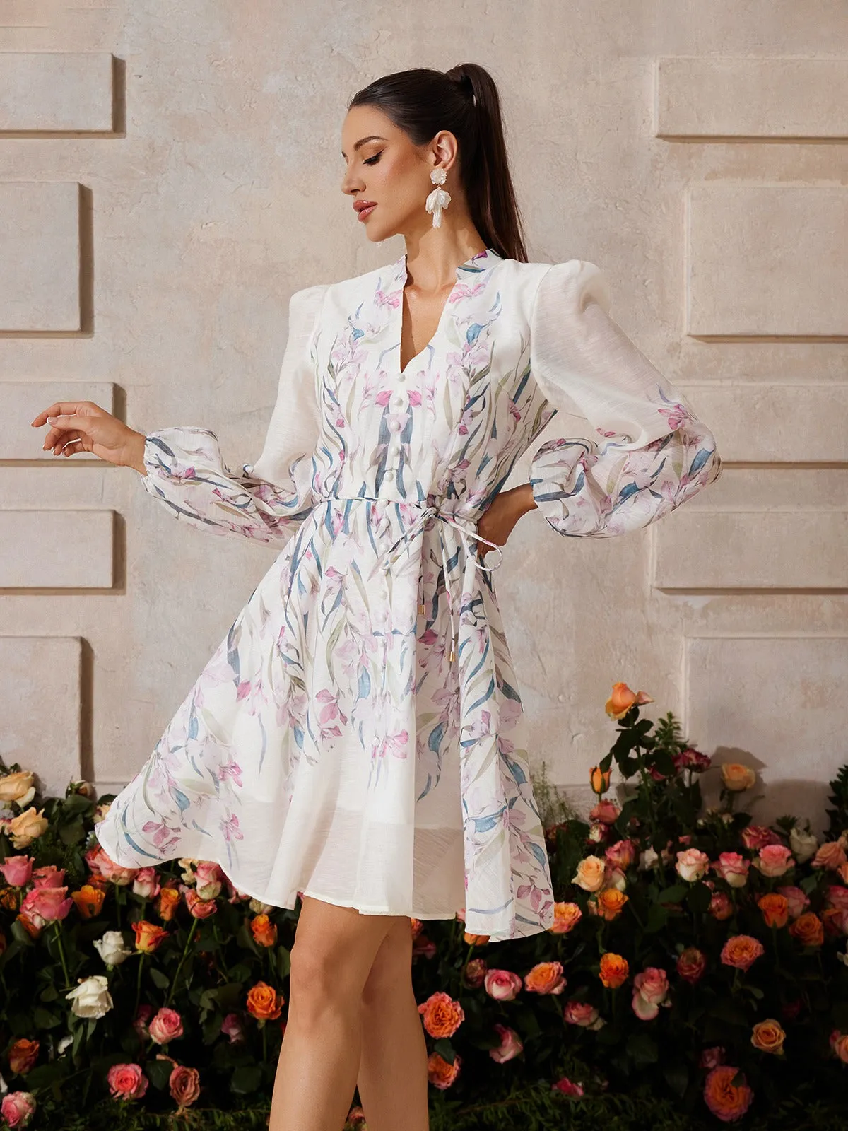 Yexara V Neck Floral Mini Dress sold by Mew Mews product image thumbnail 5