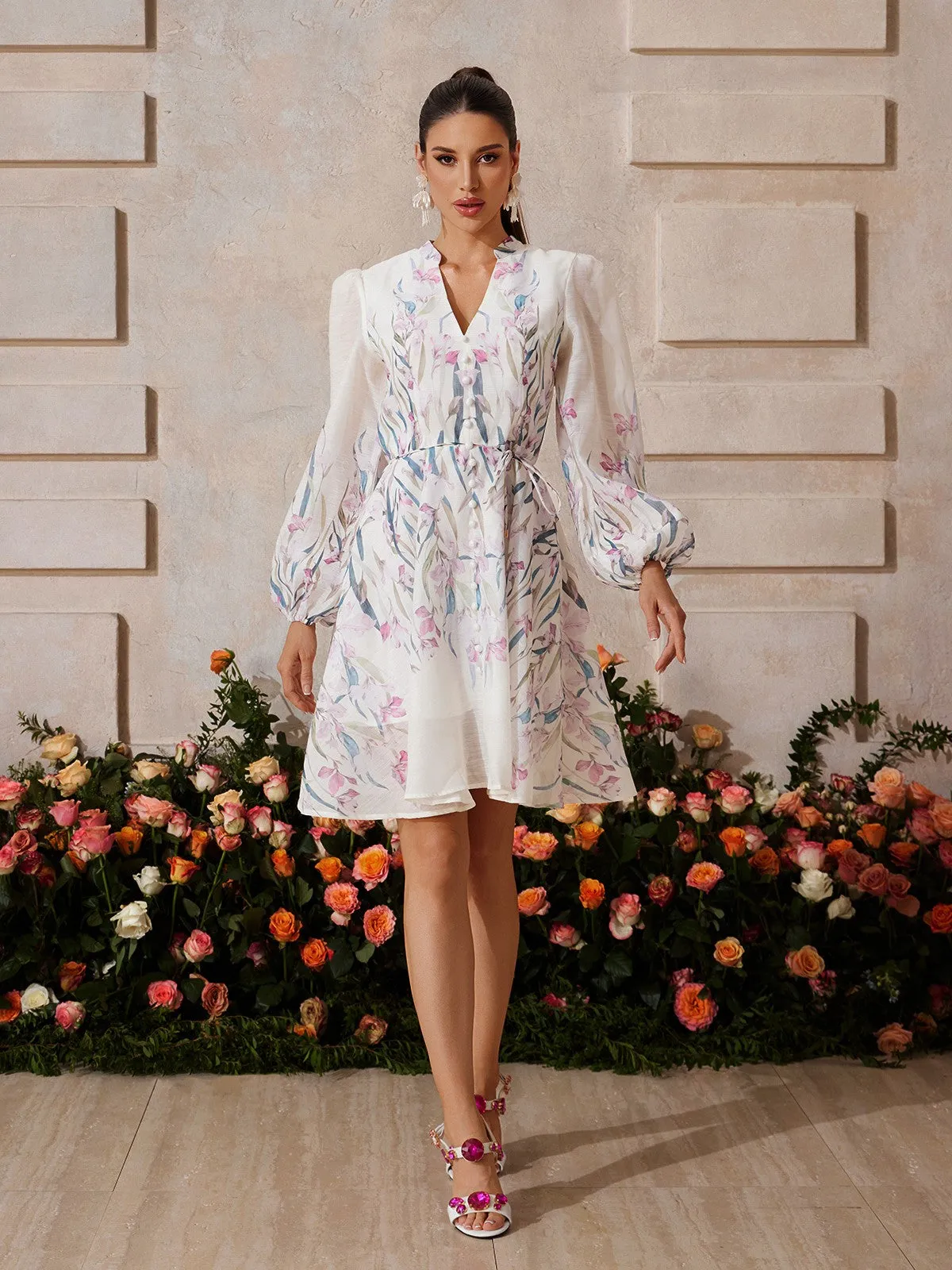 Yexara V Neck Floral Mini Dress sold by Mew Mews product image thumbnail 3
