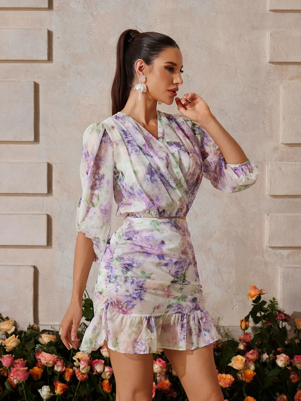 Yaelyra V Neck Floral Skirt Set sold by Mew Mews product image thumbnail 5