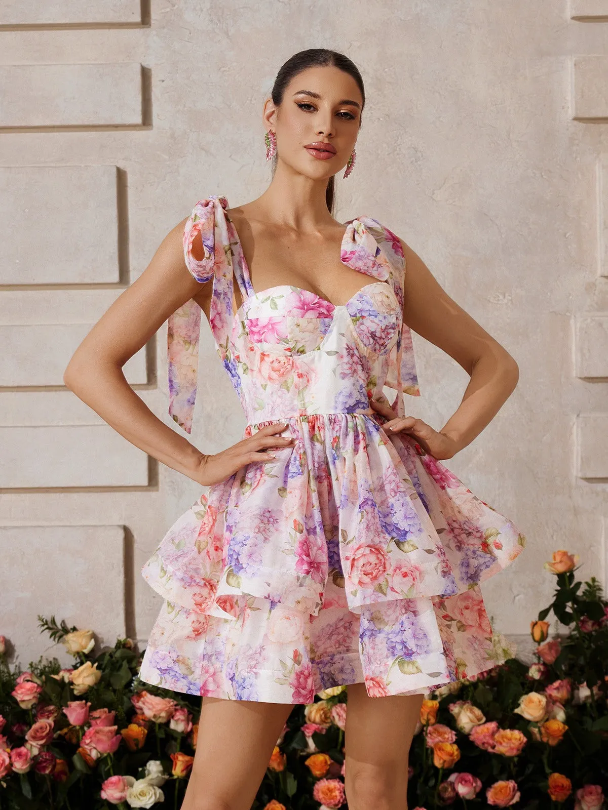 Xaelyth Sleeveless Floral Ruffle Mini Dress In Pink sold by Mew Mews product image thumbnail 2
