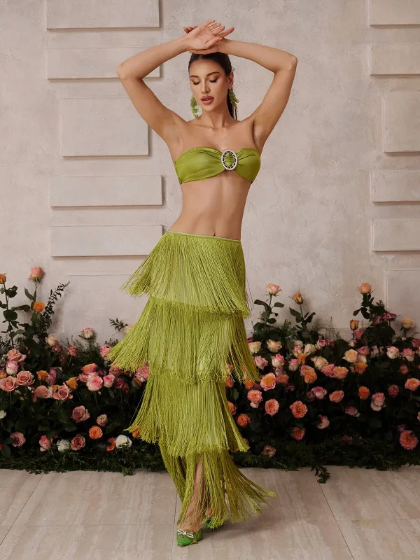 Xyrxan Strapless Fringe Skirt Set sold by Mew Mews