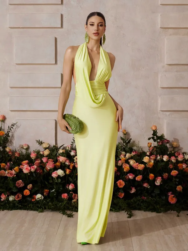 Xyrthos Plunge Neck Split Maxi Dress sold by Mew Mews