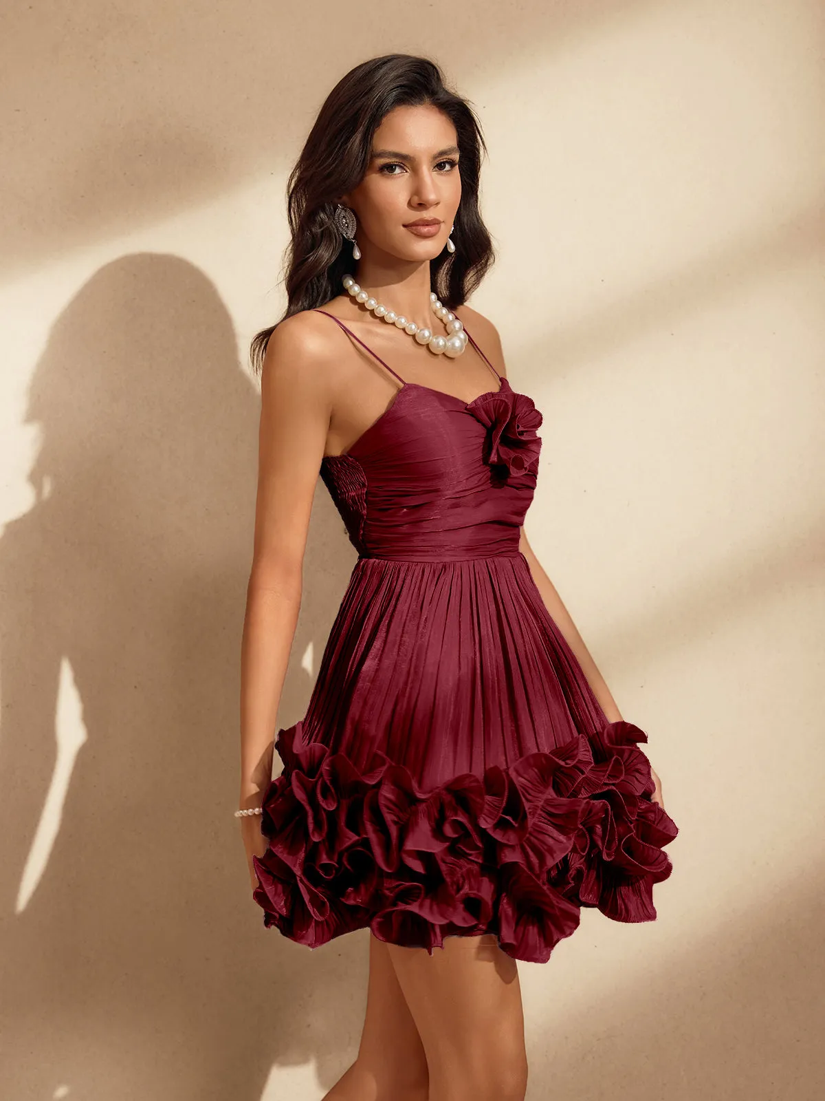 Naiya Spaghetti Flower Ruffle Mini Dress In Wine sold by Mew Mews product image thumbnail 5