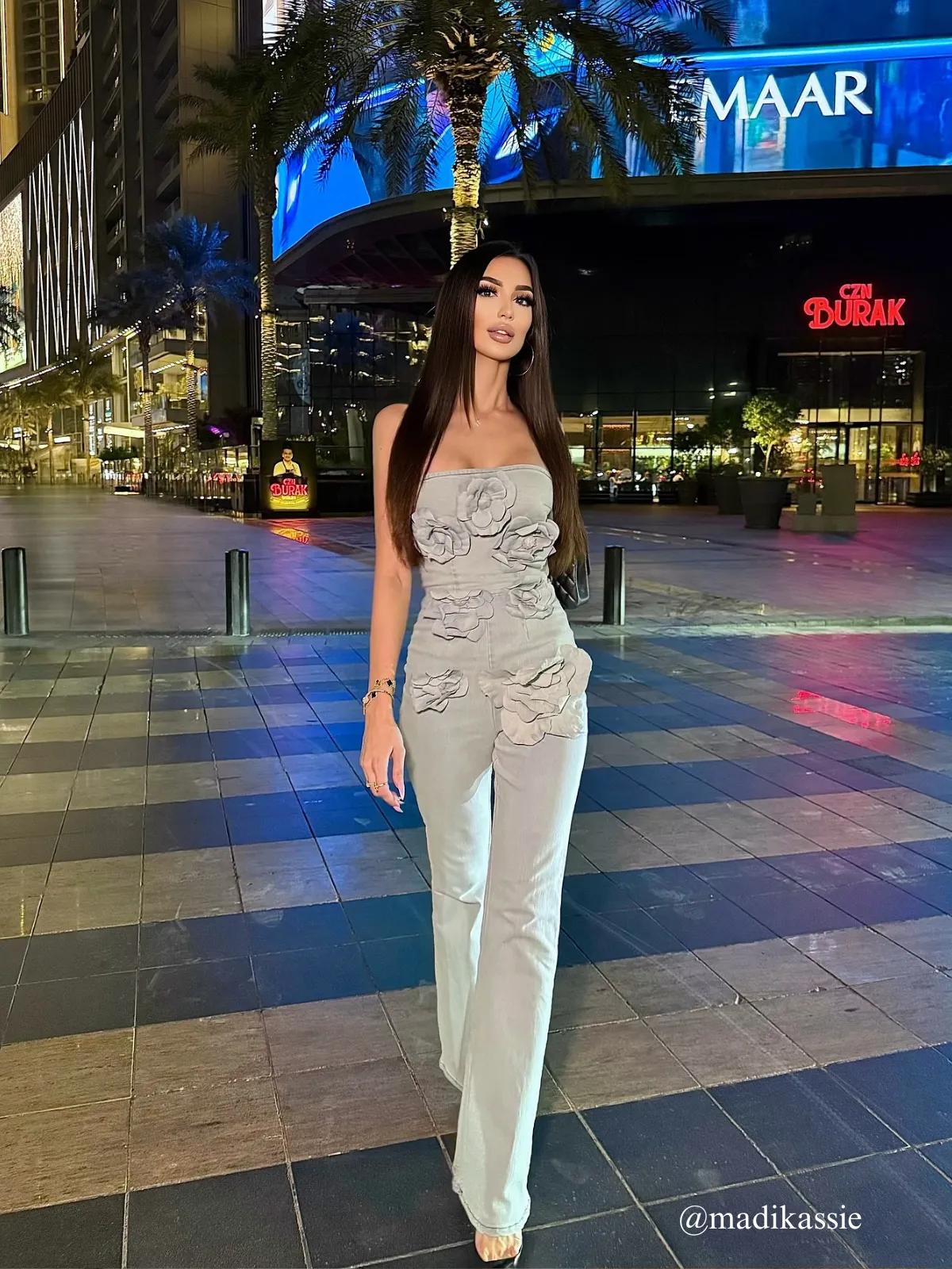 Dalila Strapless Flower Denim Jumpsuit sold by Mew Mews