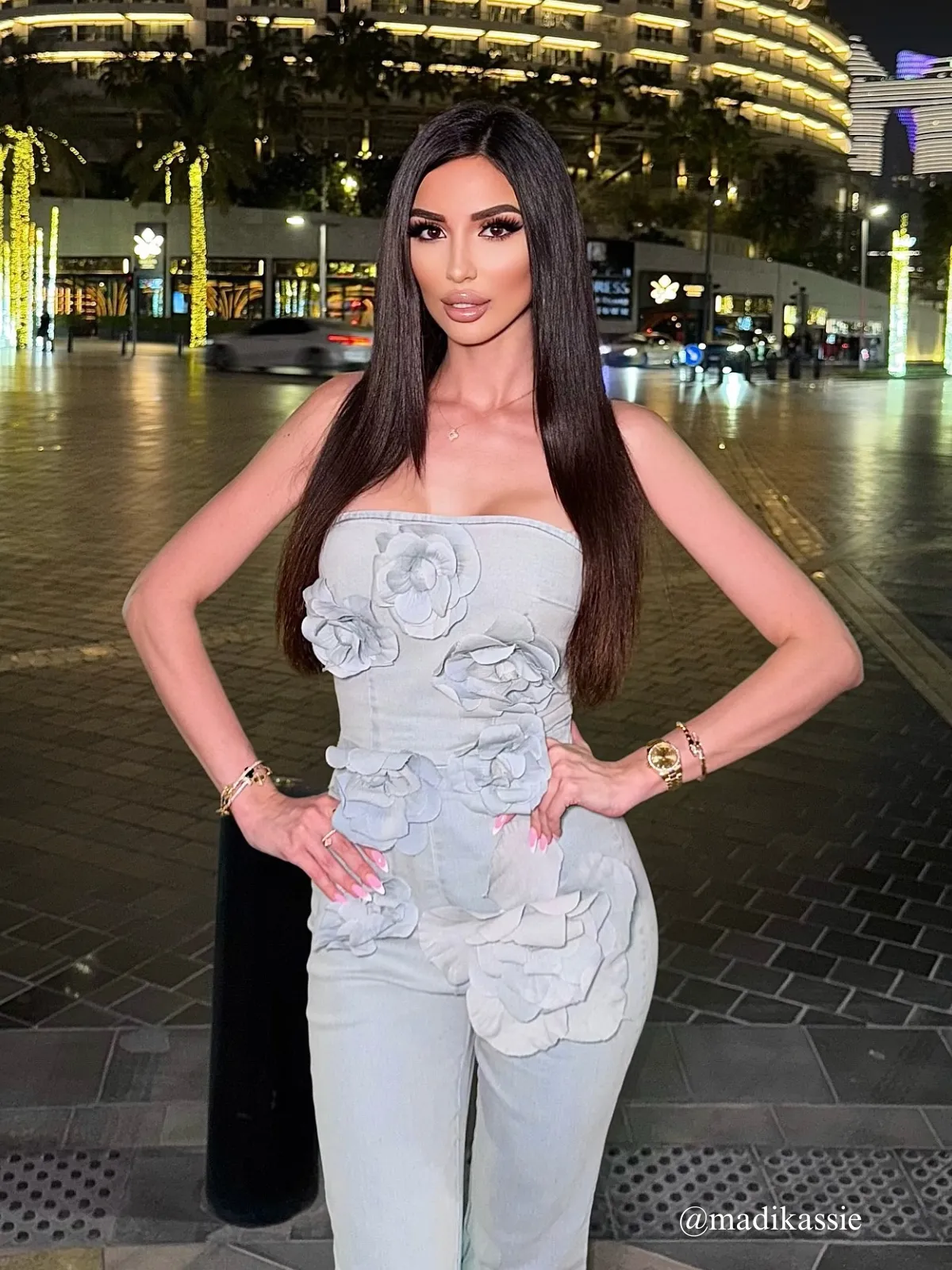 Dalila Strapless Flower Denim Jumpsuit sold by Mew Mews product image thumbnail 5