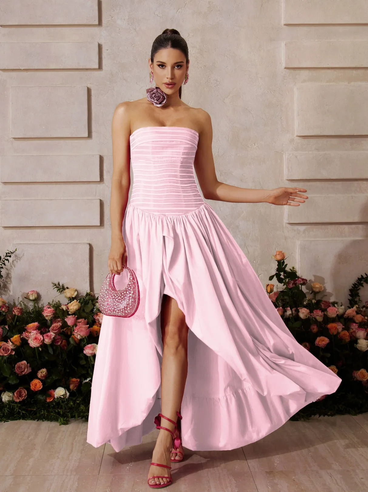 Rexmir Strapless Ruched Maxi Dress In Pink sold by Mew Mews product image thumbnail 3