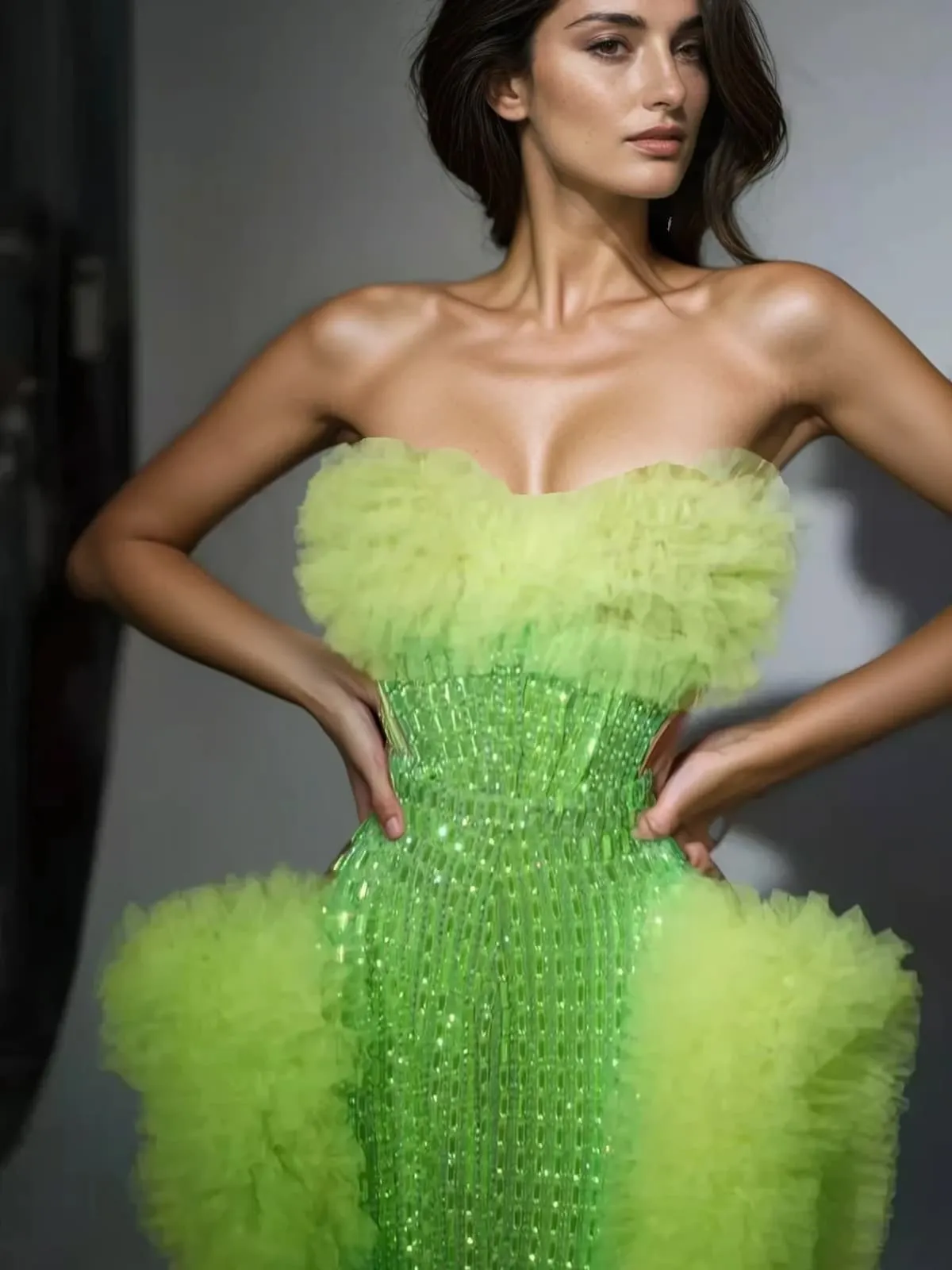 Xaelthar Strapless Rhinestone Tulle Set In Green sold by Mew Mews product image thumbnail 2