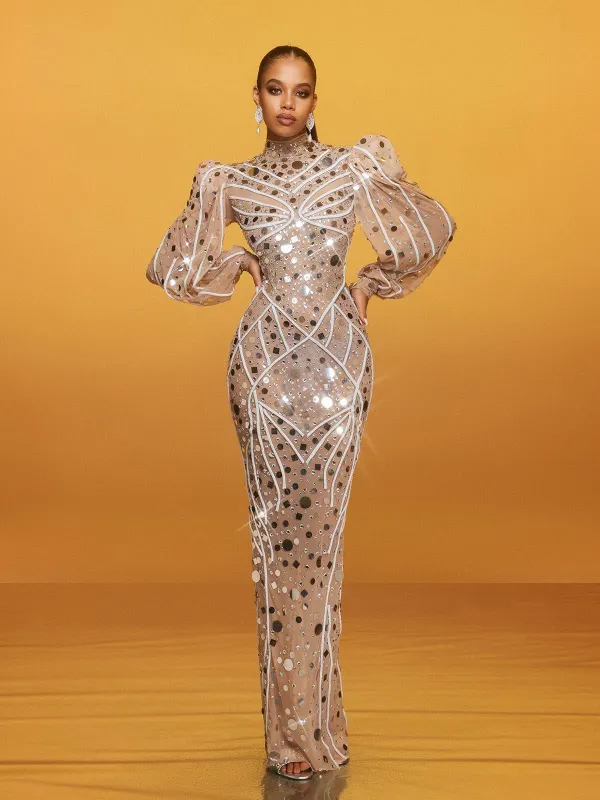 Zylar Long Sleeve Embellished Maxi Dress sold by Mew Mews