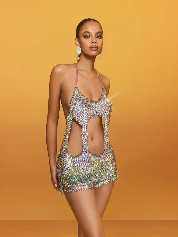 Remige Halterneck Cutout Body Chain Mini Dress sold by Mew Mews