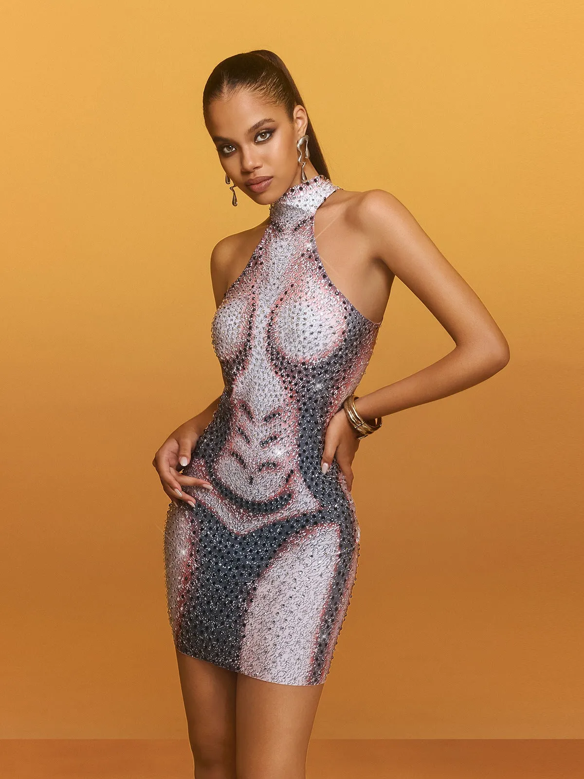 Arythia Halterneck Rhinestone Mini Dress sold by Mew Mews product image thumbnail 4
