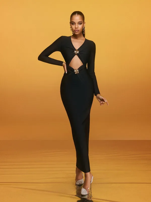Reba Long Sleeve Cutout Maxi Dress made by Mew Mews