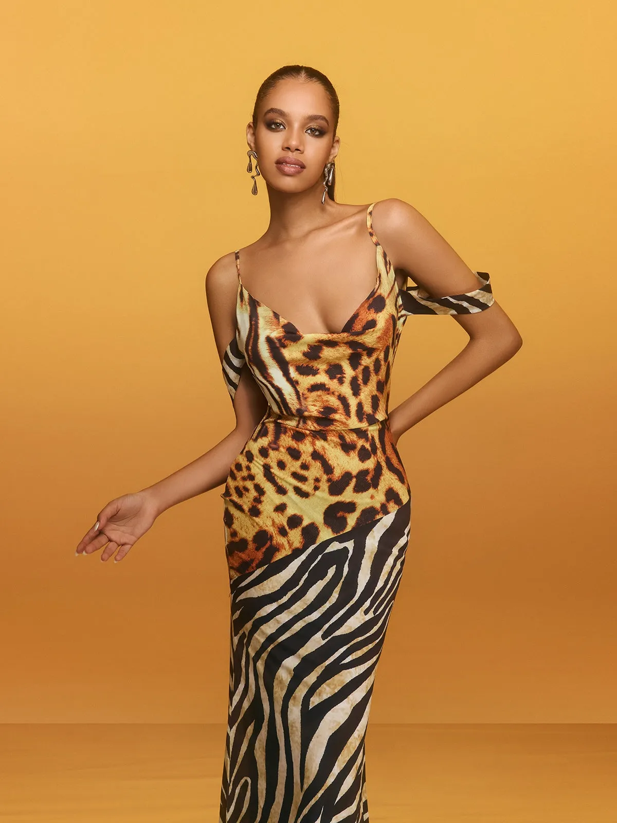 Blyxar Cowl Neck Leopard Maxi Dress sold by Mew Mews product image thumbnail 2