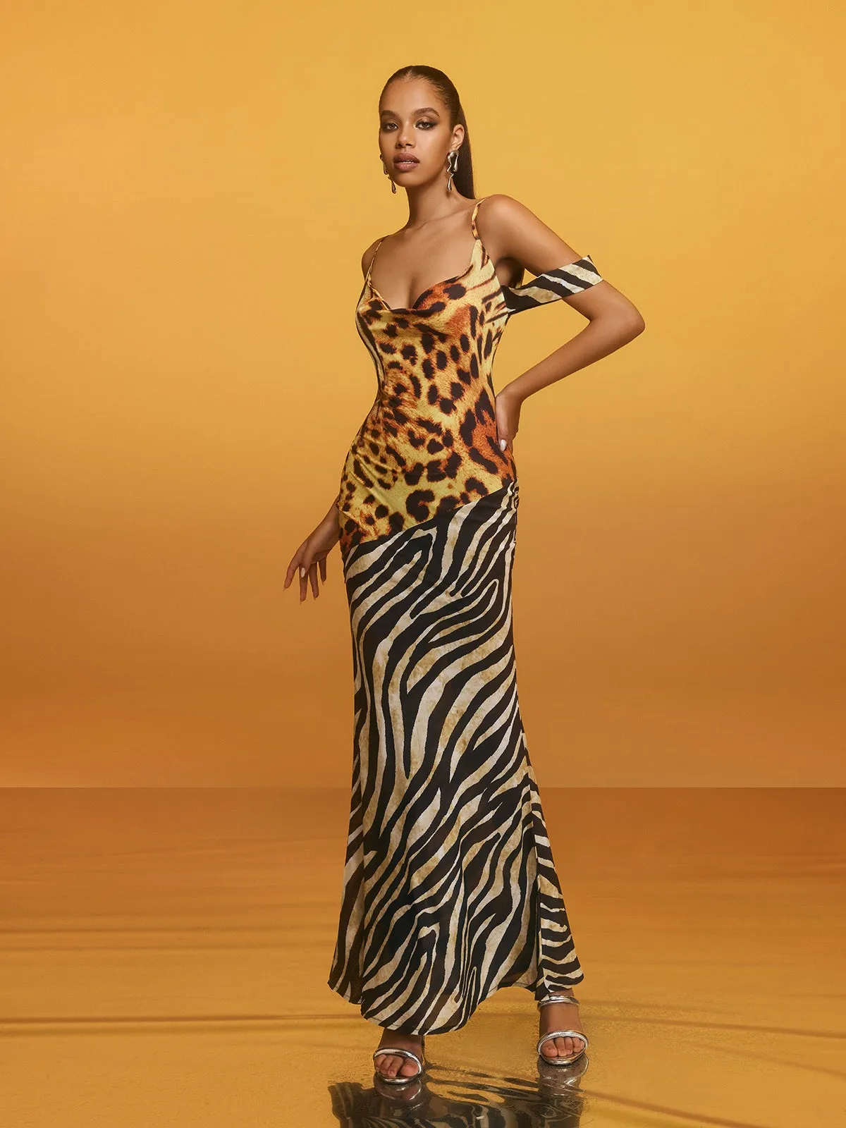 Blyxar Cowl Neck Leopard Maxi Dress sold by Mew Mews product image thumbnail 5