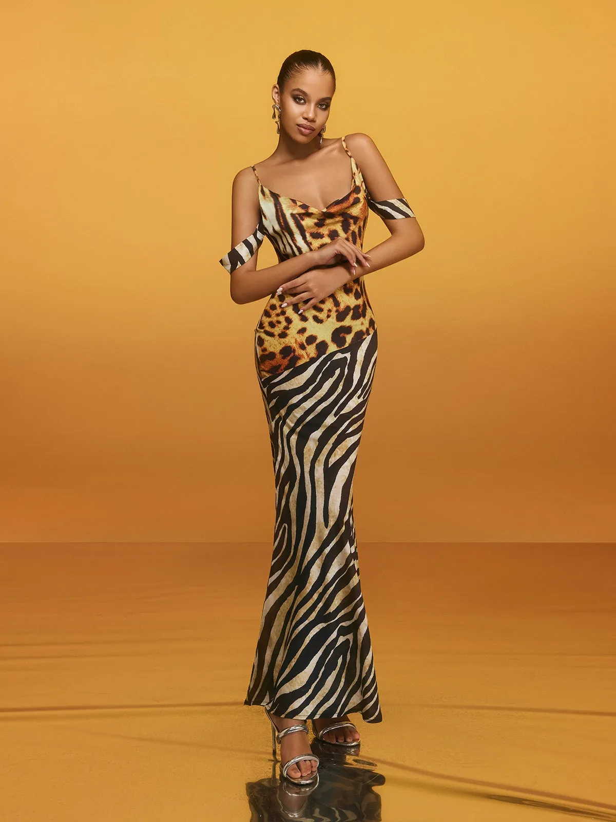 Blyxar Cowl Neck Leopard Maxi Dress sold by Mew Mews product image thumbnail 3