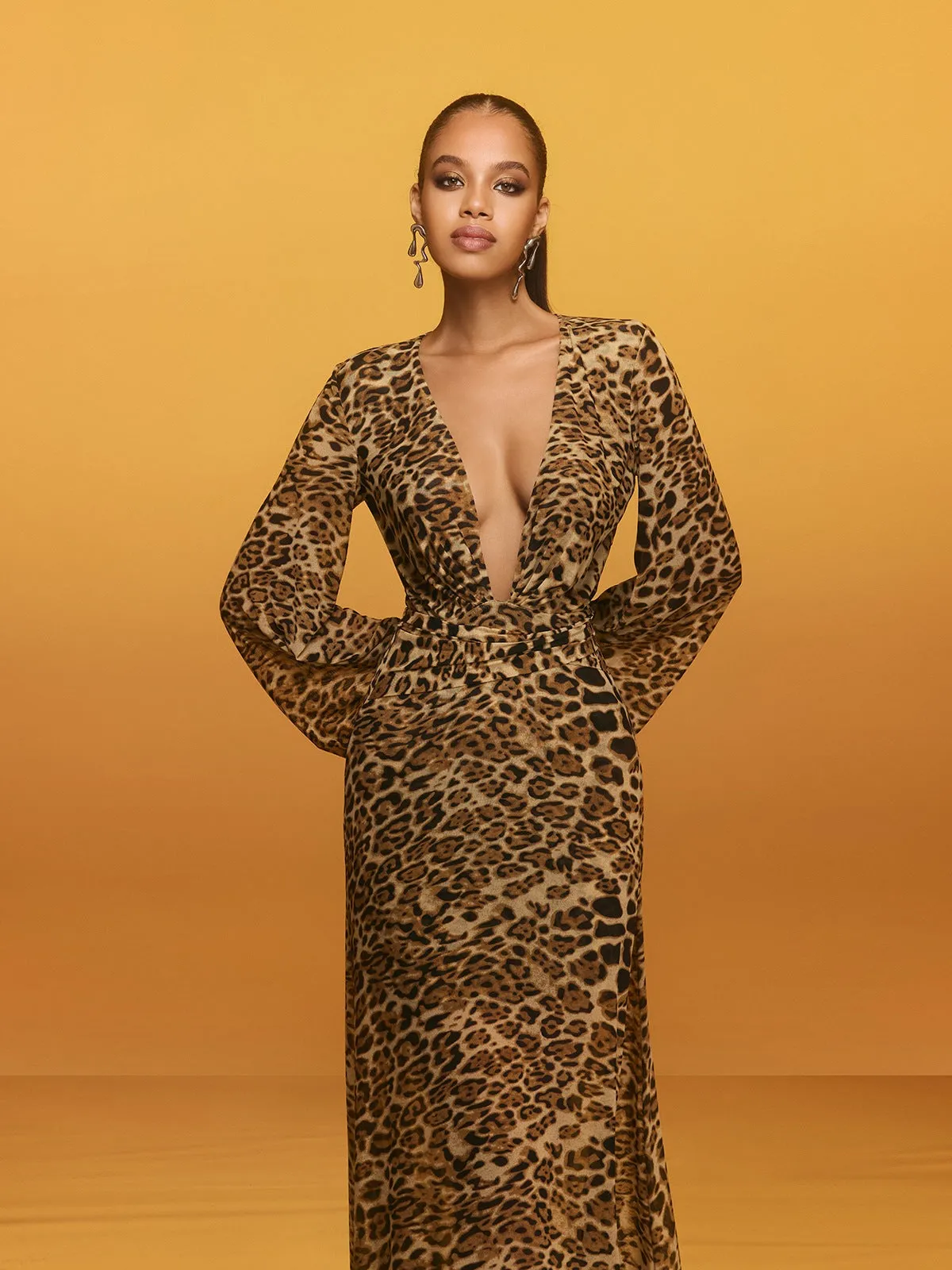 Revelle V Neck Leopard Maxi Dress sold by Mew Mews product image thumbnail 5