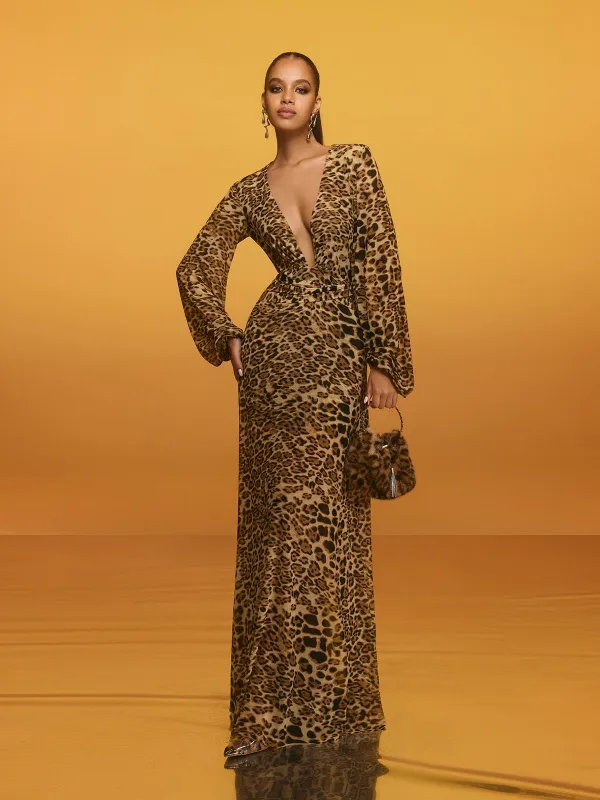 Revelle V Neck Leopard Maxi Dress sold by Mew Mews