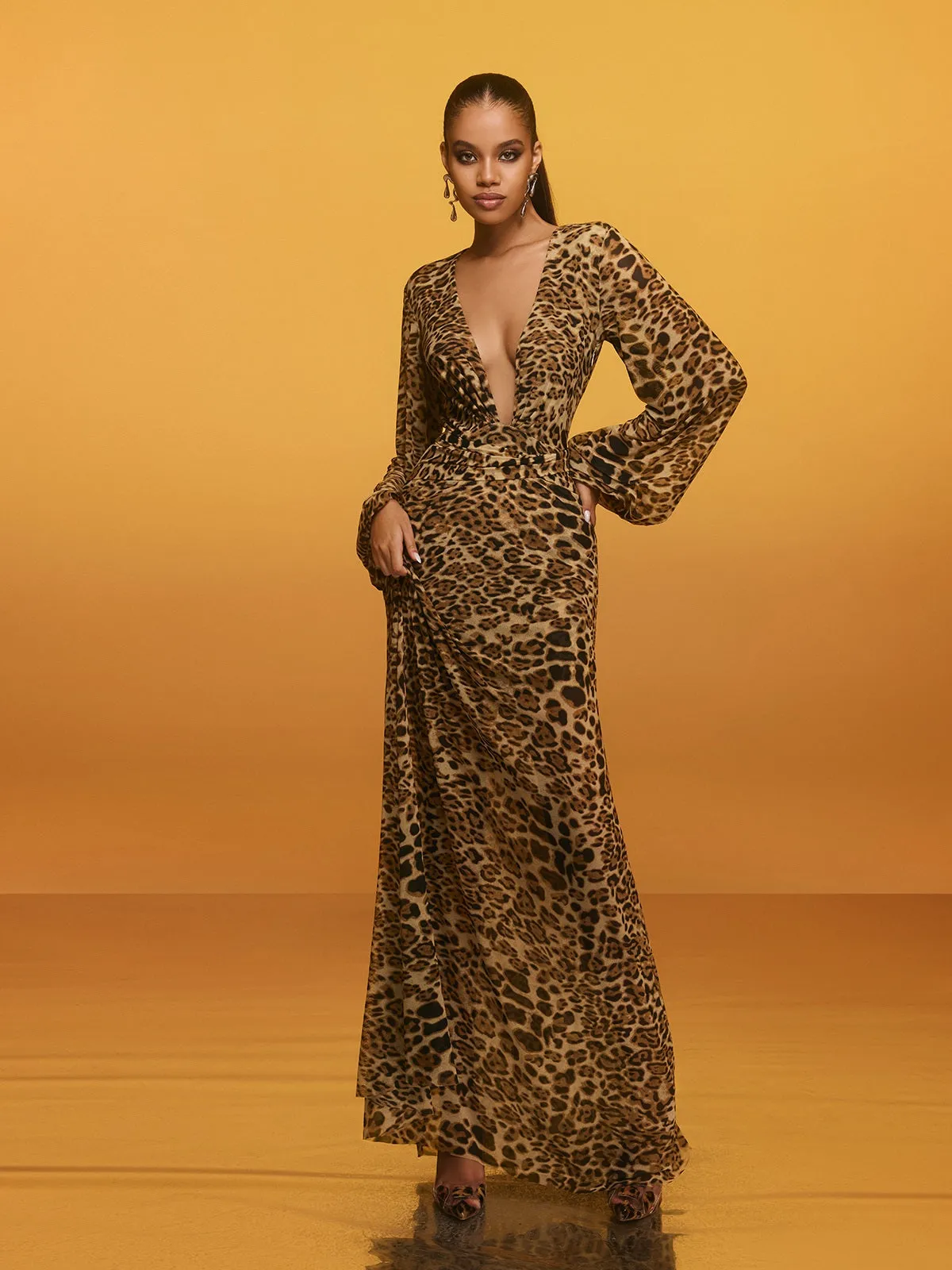 Revelle V Neck Leopard Maxi Dress sold by Mew Mews product image thumbnail 2