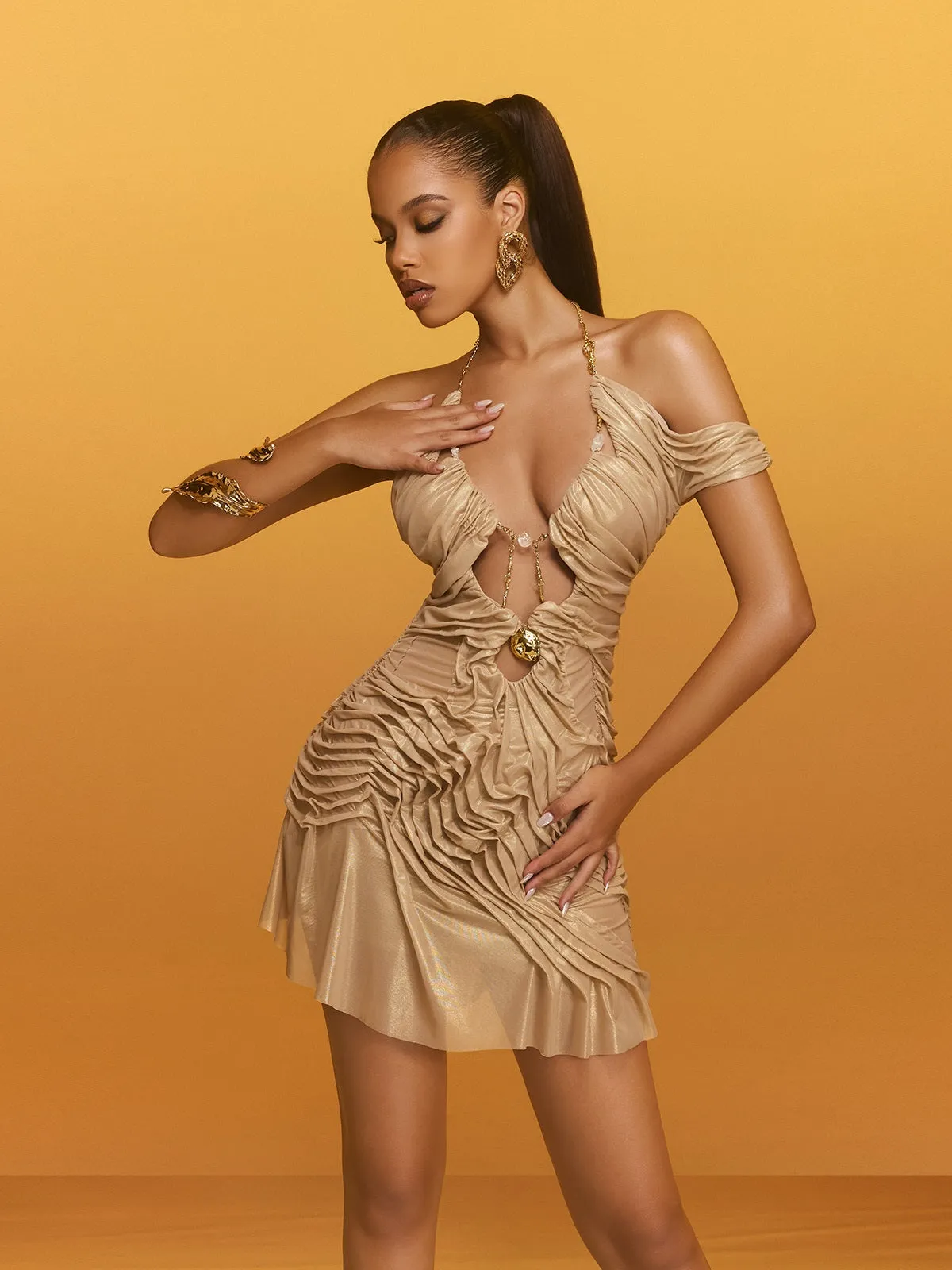 Reut Halterneck Ruched Mini Dress sold by Mew Mews product image thumbnail 2