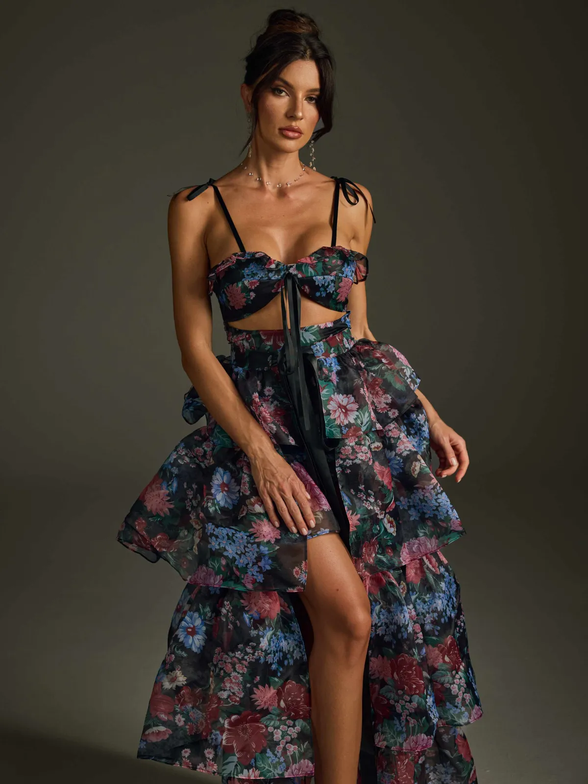 Nalima Floral Printed Skirt Set In Black sold by Mew Mews product image thumbnail 2