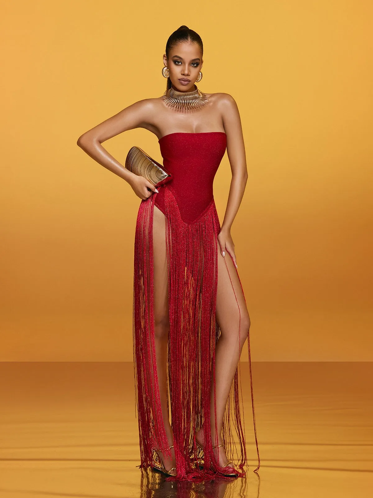 Rendor Strapless Fringe Bandage Maxi Dress sold by Mew Mews product image thumbnail 4