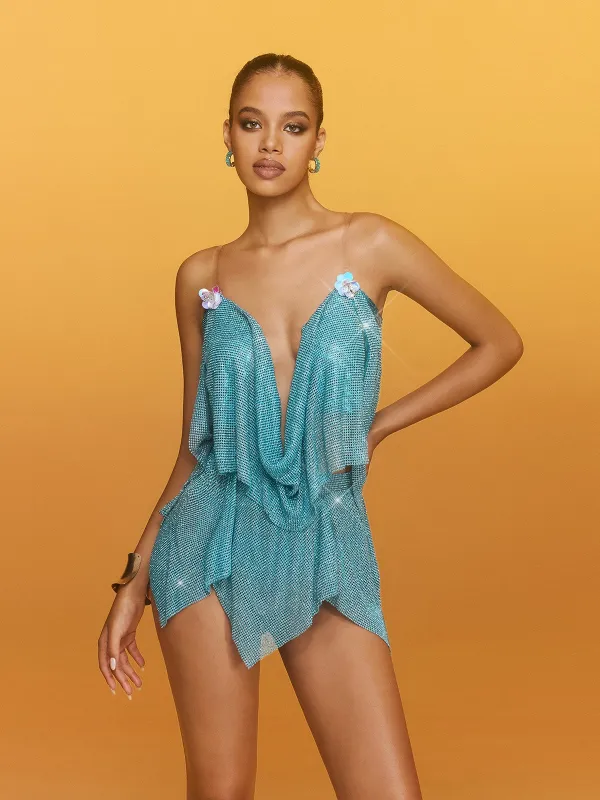 Rehan Flower Chainmail Skirt Set In Blue sold by Mew Mews