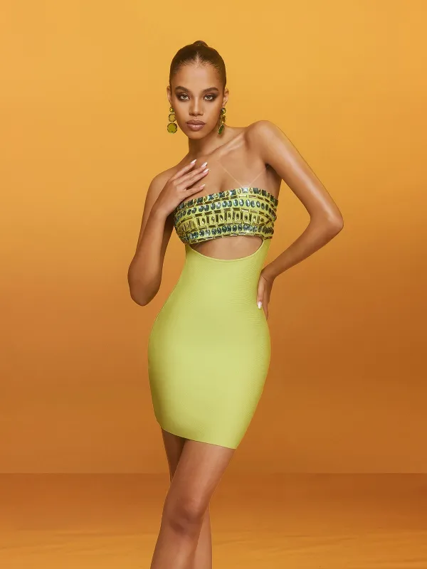 Reviancy Strapless Crystal Cutout Bandage Mini Dress sold by Mew Mews