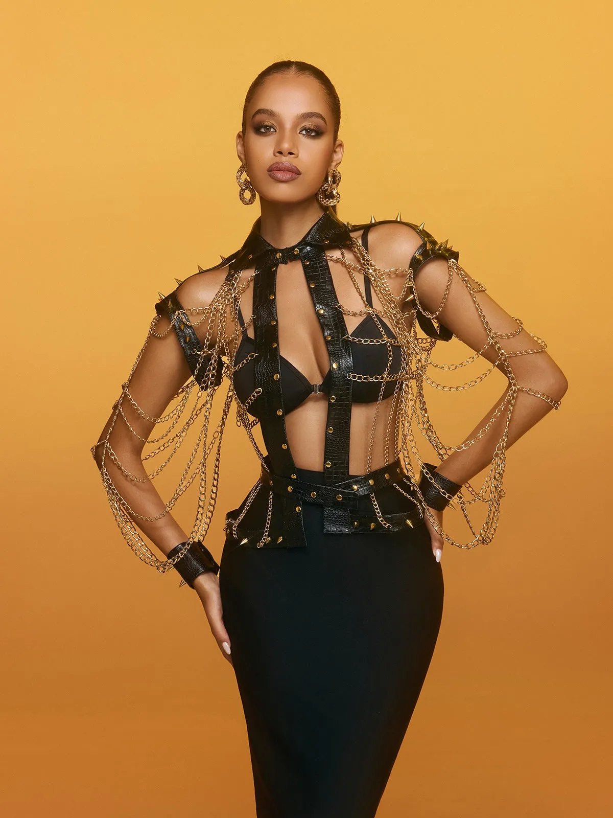 Renaud Spike Leather Chain Top sold by Mew Mews