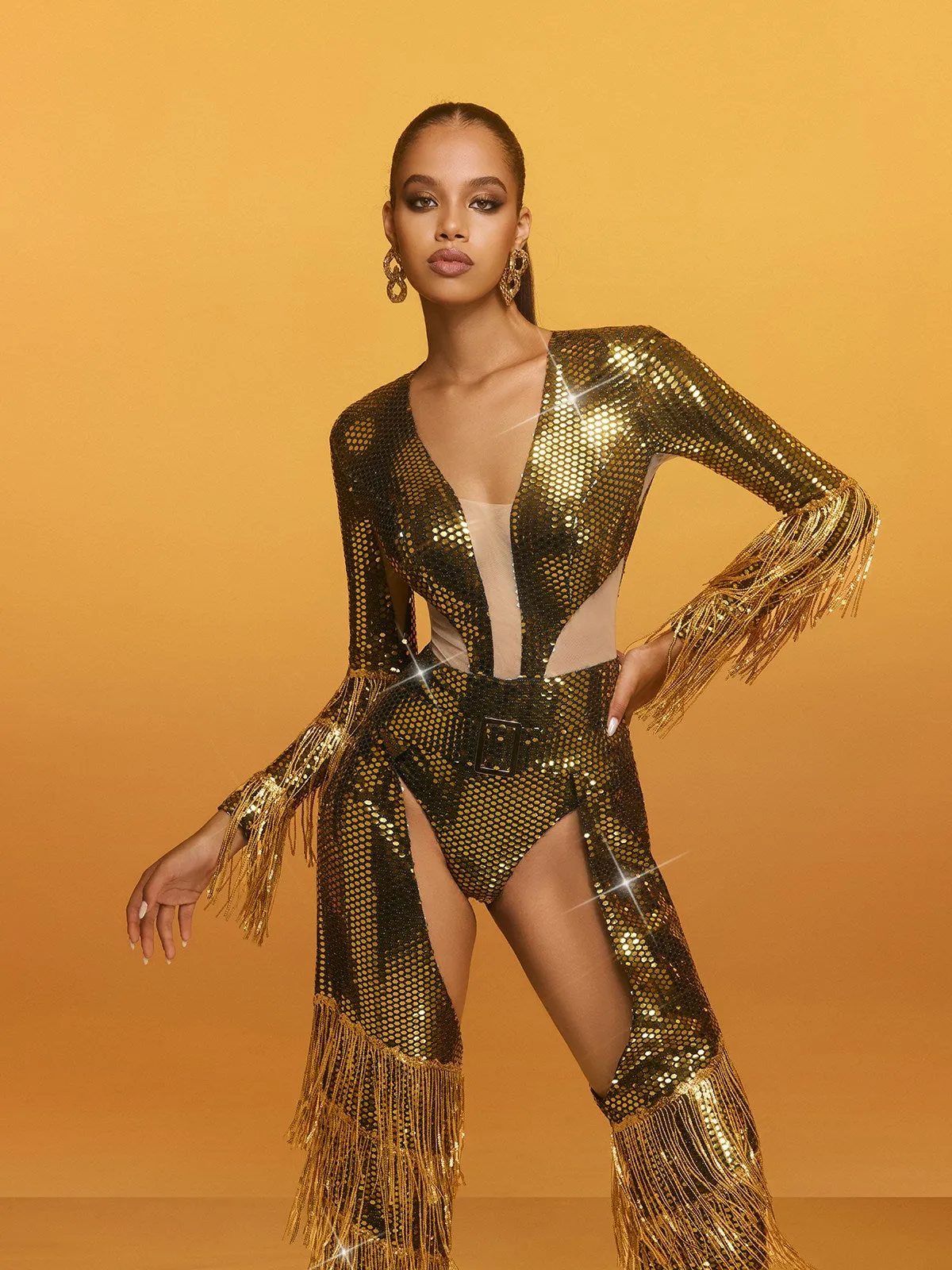 Relena Cutout Sequin Fringe Jumpsuit sold by Mew Mews product image thumbnail 2