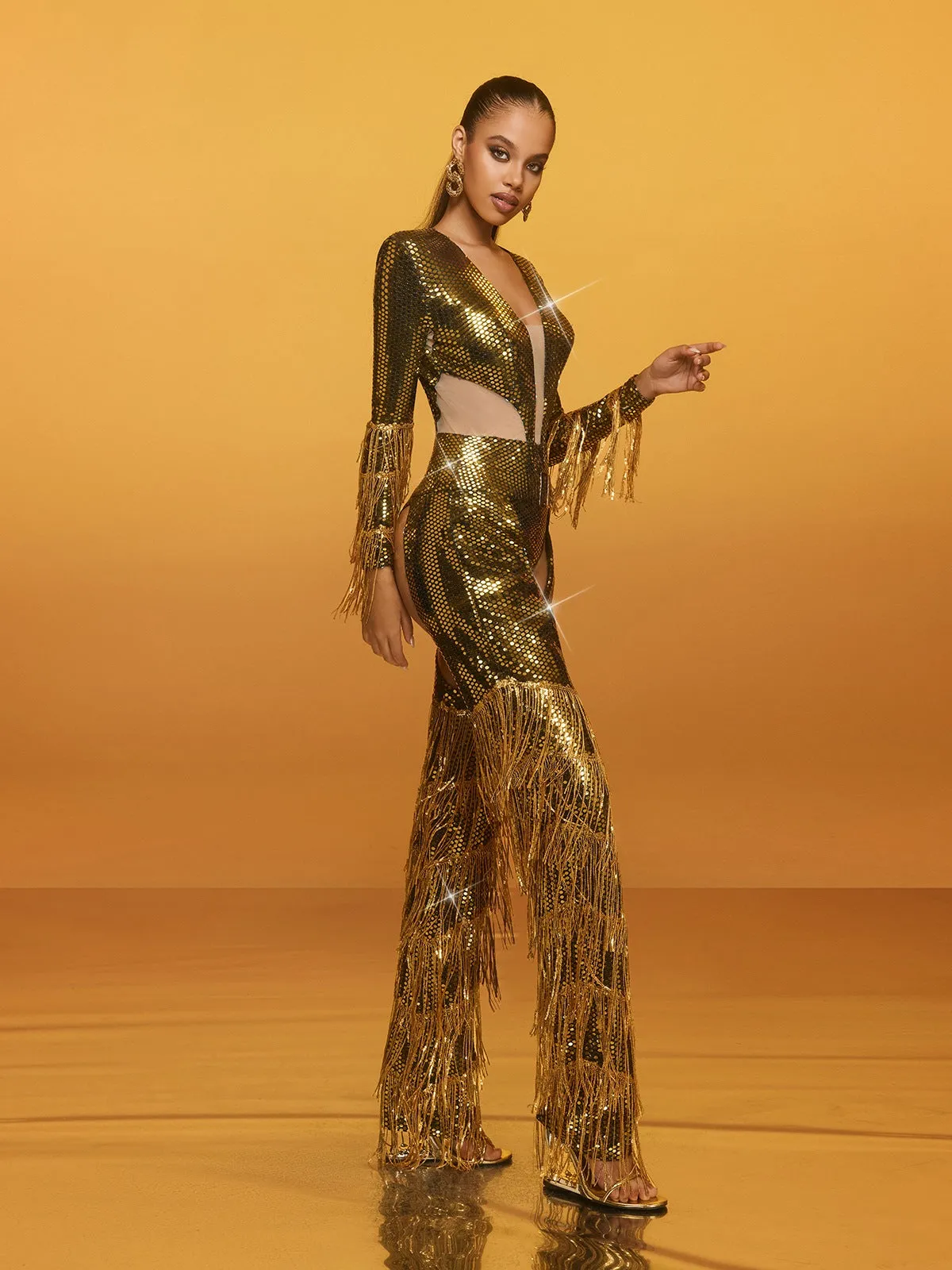 Relena Cutout Sequin Fringe Jumpsuit sold by Mew Mews product image thumbnail 5