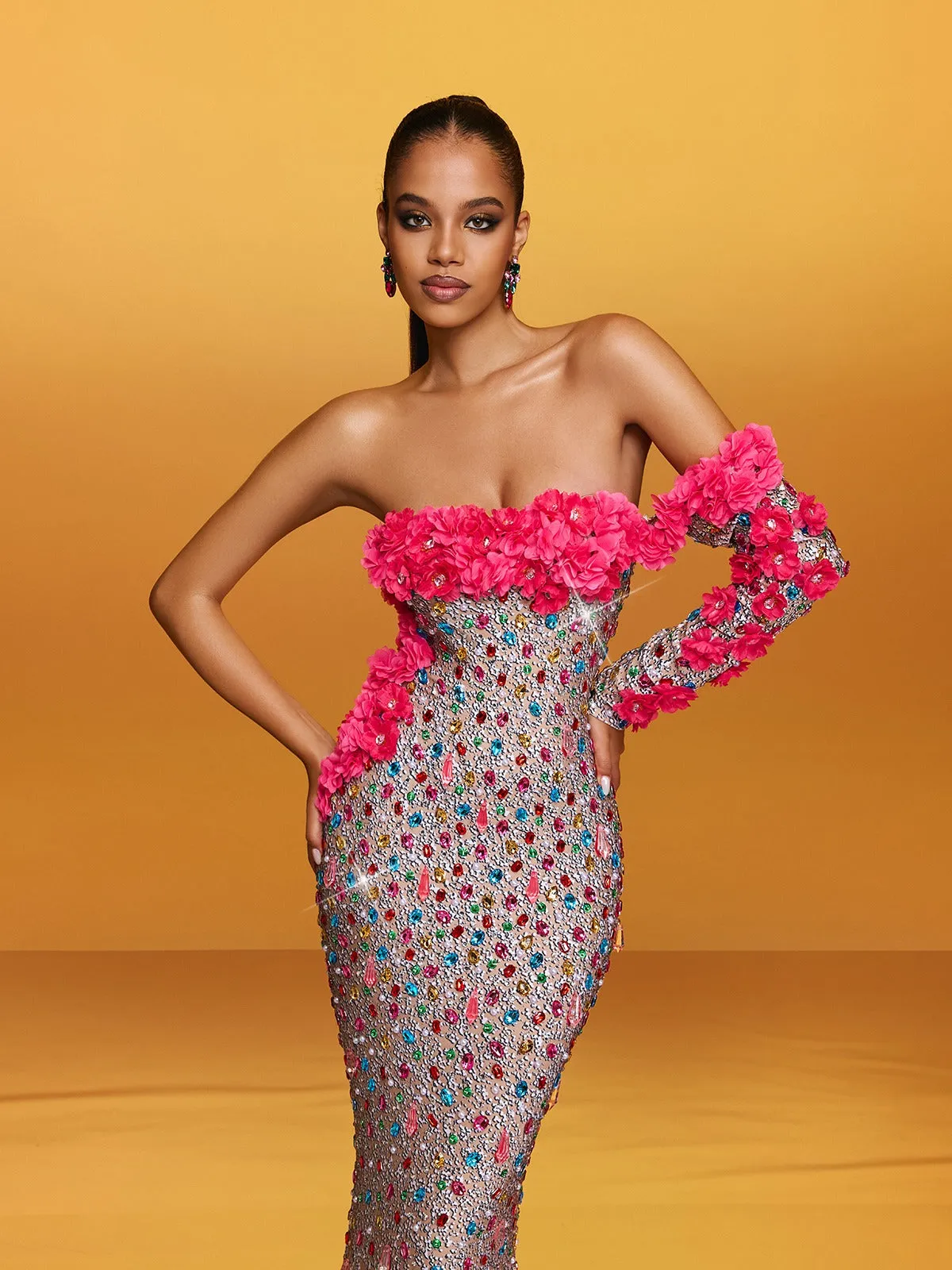 Alythia Off Shoulder Flower Crystal Maxi Dress sold by Mew Mews product image thumbnail 2