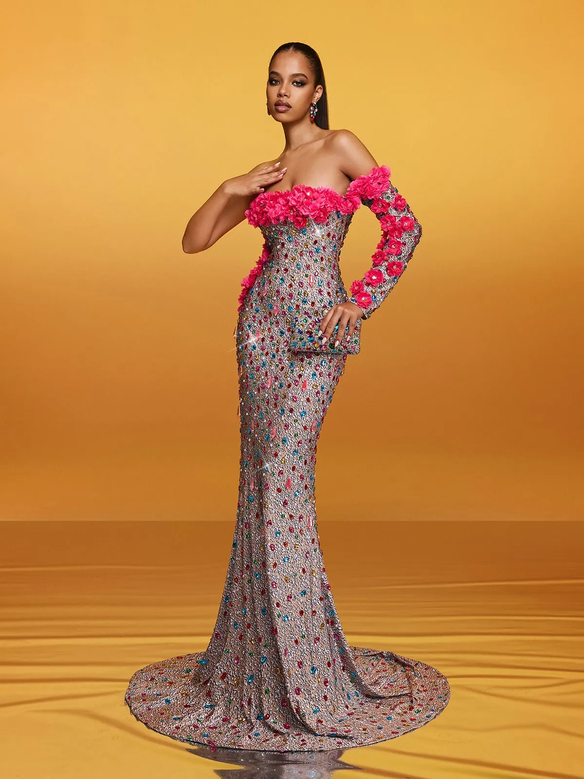 Alythia Off Shoulder Flower Crystal Maxi Dress sold by Mew Mews product image thumbnail 4