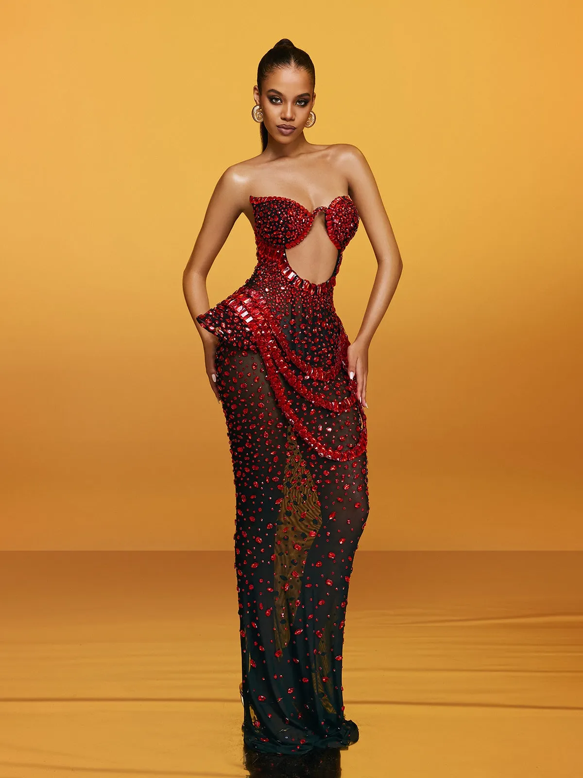 Arygon Strapless Cutout Crystal Maxi Dress In Wine sold by Mew Mews product image thumbnail 4