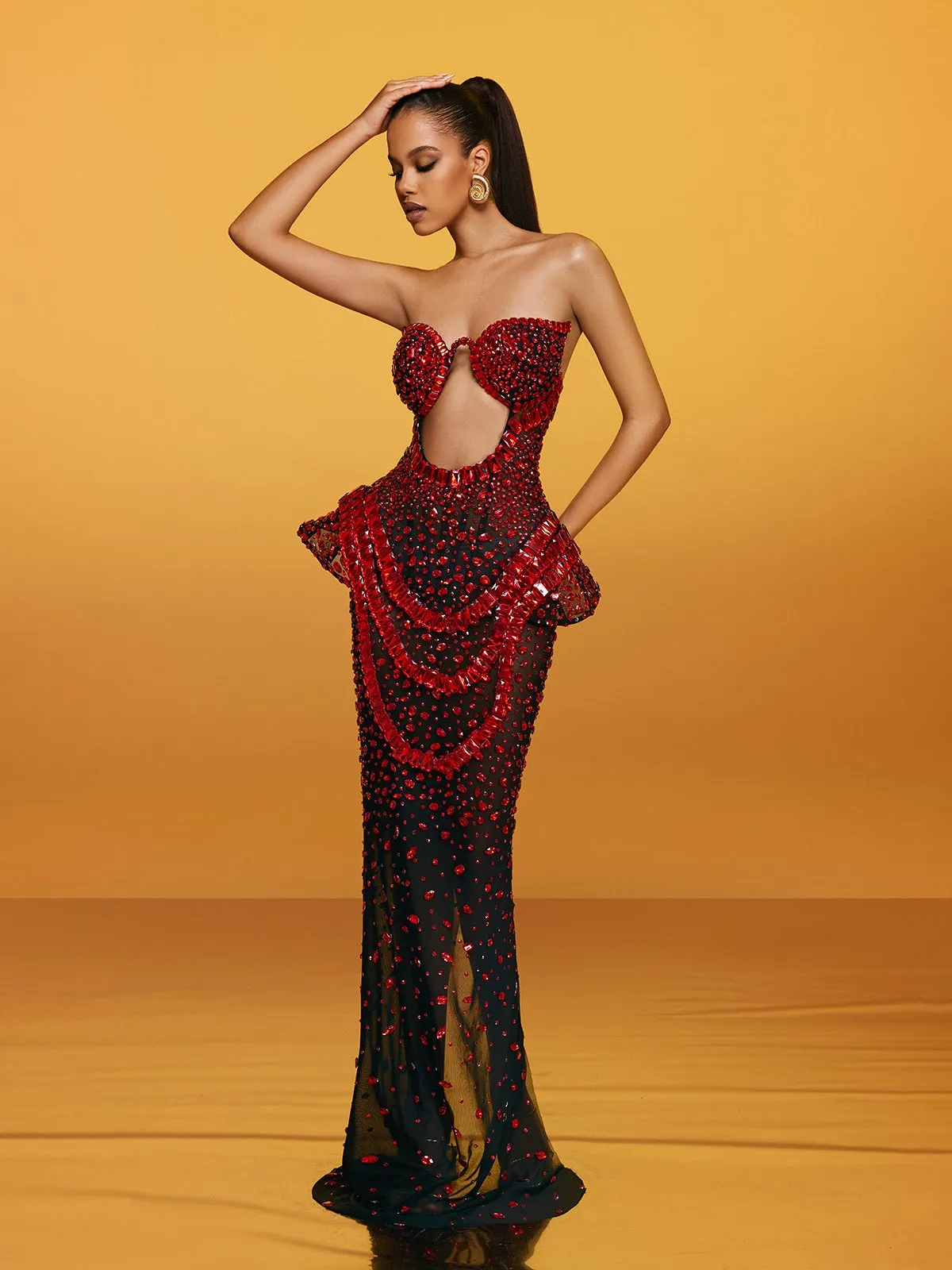 Arygon Strapless Cutout Crystal Maxi Dress In Wine sold by Mew Mews product image thumbnail 2