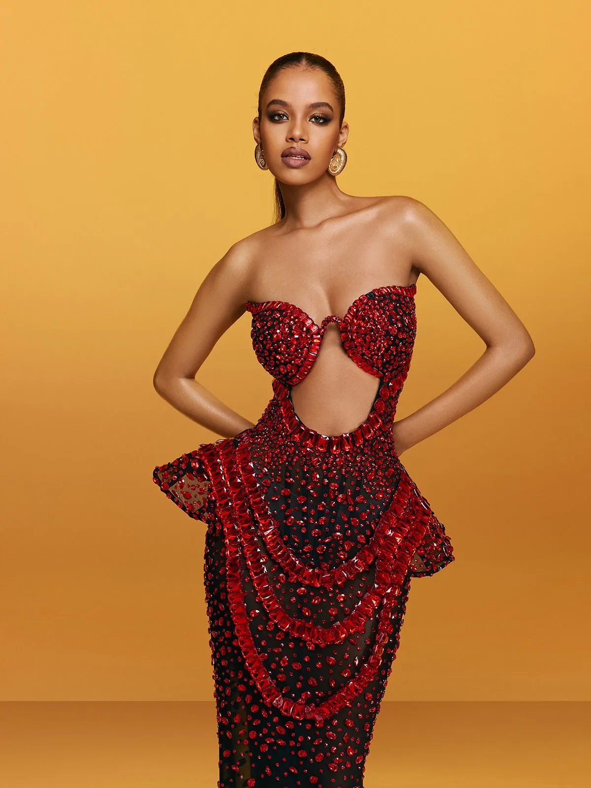 Arygon Strapless Cutout Crystal Maxi Dress In Wine sold by Mew Mews product image thumbnail 5